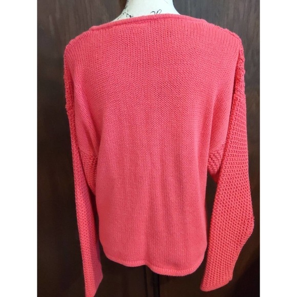 Vintage Boundary Waters Chunky Cardigan Sweater V Neck Barbie Pink Womens Medium - Picture 3 of 6